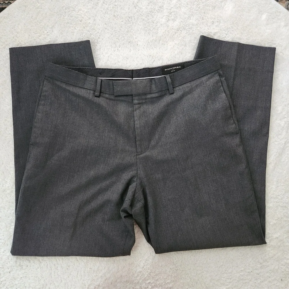 Banana Republic Slim Fit Dress Pants Mens 35x32 Charcoal Gray Flat Front Stretch
